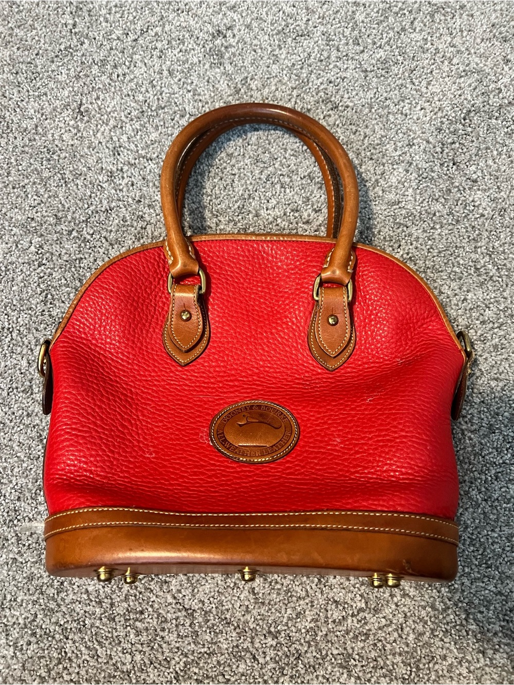 Dooney & Bourke Red Leather Dome Satchel with Brown Trim